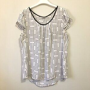 Polka Dot Button Back Blouse XL Tulip Cap Sleeve Work